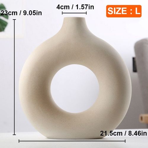 Beige-l - Vase à Donuts circulaire creux en céramique, Pot de fleurs nordique, Vase de comptoir moderne, salon, bureau, décoration intérieure de la maison
