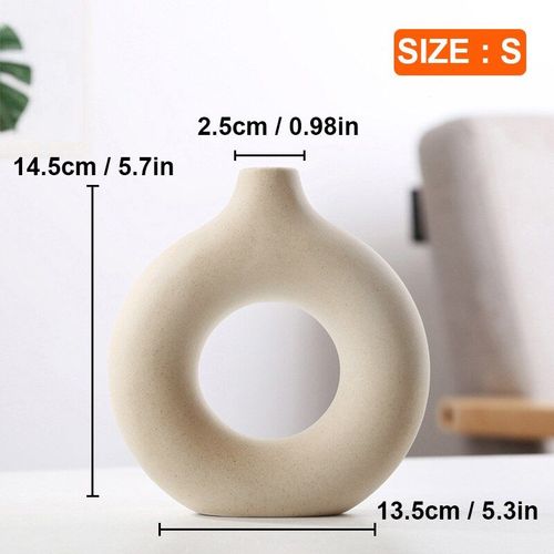 Beige-s - Vase à Donuts circulaire creux en céramique, Pot de fleurs nordique, Vase de comptoir moderne, salon, bureau, décoration intérieure de la maison