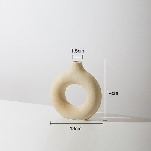 Beige s - Vase à donuts rond creux nordique en céramique, pot de fleurs, accessoires de décoration pour la maison, salon, intérieur, bureau, cadeau