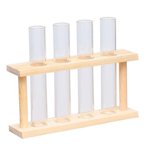 Beige - Vase à essai en verre de cristal sur support en bois, Pots de fleurs pour plantes hydroponiques, décoration de jardin de maison