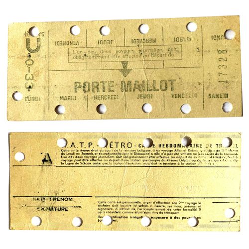 Ticket De Métro Carte Hebdomadaire De Travailleur Poinçonnée Ratp Paris
