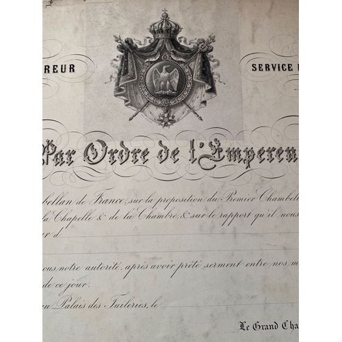 Arrêté Vierge De Nomination Par Ordre De L’Empereur, Émanant Du Service Du Grand Chambellan