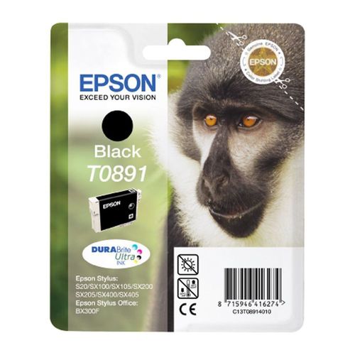 Epson T0891 - Noir - Originale - Emballage Coque Avec Alarme Radioélectrique/ Acoustique - Cartouche D'encre - Pour Stylus S21, Sx110, Sx115, Sx210, Sx215, Sx218, Sx400, Sx410, Sx415; Stylus...