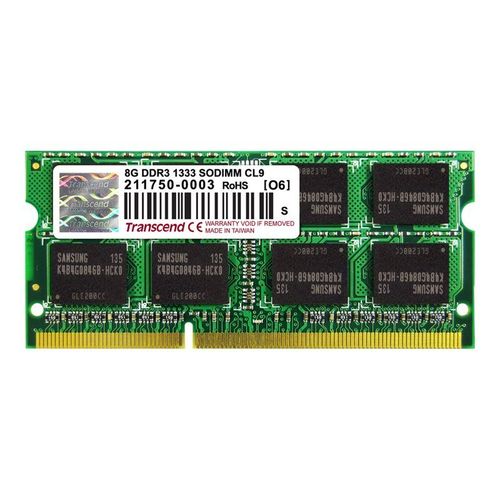 Transcend - DDR3 - module - 8 Go - SO DIMM 204 broches - 1333 MHz / PC3-10600 - CL9 - 1.5 V - mémoire sans tampon - non ECC - pour ASUS G74; Dell OptiPlex 90XX; HP ENVY Laptop dv6, dv7; Pavilion...