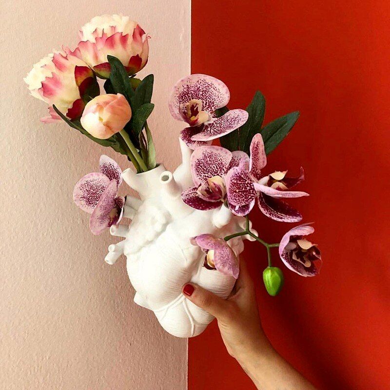 17 cm dor - Vase  fleurs en forme de cur en rsine, crat... - 2