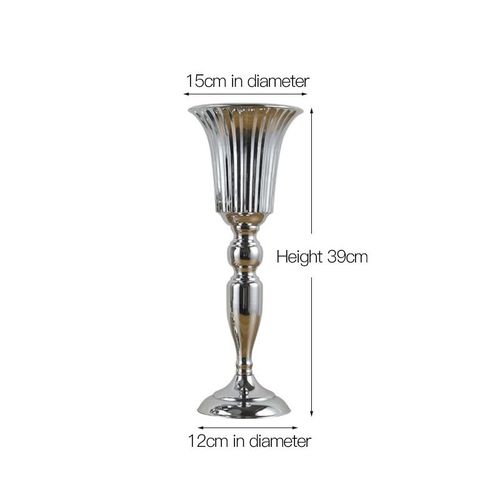 Argent L - Vase à fleurs en métal pour centre de Table, bougeoirs, décoration de fête'anniversaire et de mariage, artisanat, or et argent, 3 tailles