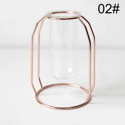 Or rose a - Vase À Fleurs En Verre Et En Fer Doré Pour Plantes Hydroponiques De Maison, Tube À Essai Géométrique En Métal Pour La Décoration Moderne