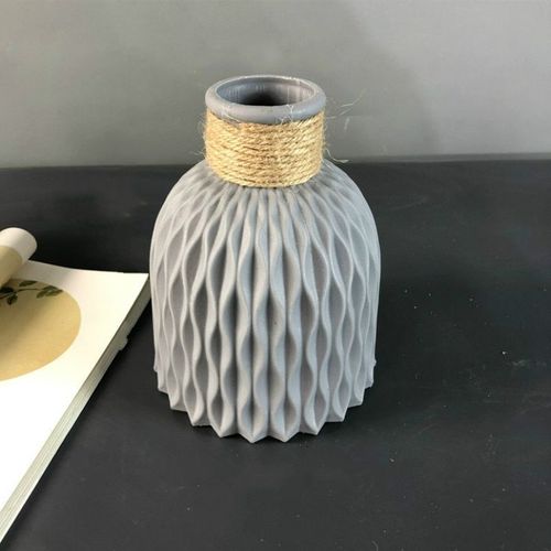 Gris - Vase À Fleurs Moderne Imitation Céramique, Pot De Fleurs En Plastique, Arrangement De Fleurs, Décoration De Maison De Style Nordique