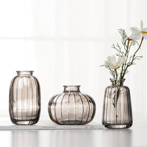 3 pcs gris - Vase à fleurs sèches en verre Transparent, style nordique, décoration pour la maison, pour la chambre à coucher