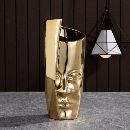 Demi-face dorée - Vase à lèvres en céramique, style nordique moderne, fleur, luxe, Expression, demi visage, décoration pour la maison, accessoires