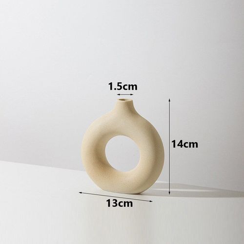 Beige-s - Vase Circulaire en Céramique Creuse, Poterie Décorative de Style Nordique en Forme de Donut, Pot de Fleurs, Décoration de la Maison, du Bureau, du Salon et de Tout Intérieur, Joli Cadeau
