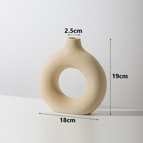 Beige-m - Vase Circulaire en Céramique Creuse, Poterie Décorative de Style Nordique en Forme de Donut, Pot de Fleurs, Décoration de la Maison, du Bureau, du Salon et de Tout Intérieur, Joli Cadeau