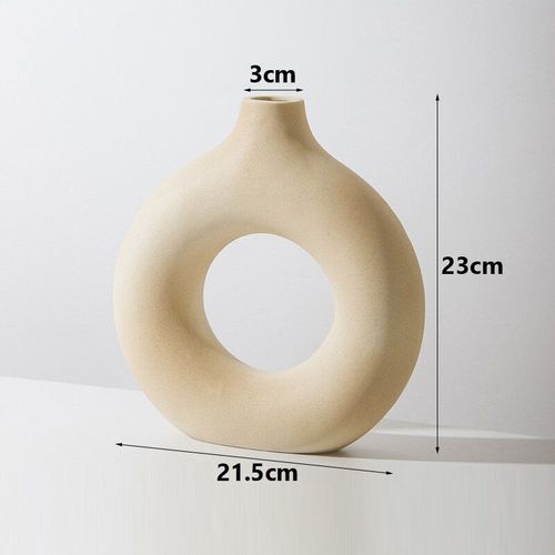 Beige-l - Vase Circulaire en Céramique Creuse, Poterie Décorative de Style Nordique en Forme de Donut, Pot de Fleurs, Décoration de la Maison, du Bureau, du Salon et de Tout Intérieur, Joli Cadeau