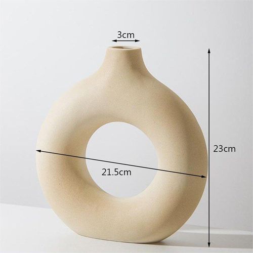 Beige-23 cm - Vase Circulaire En Céramique Creuse, Poterie Décorative De Style Nordique En Forme De Donut, Pot De Fleurs, Décoration De La Maison, Du Bureau, Du Salon Et De Tout Intérieur, Joli Cadeau