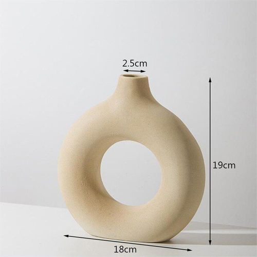 Beige-19cm - Vase Circulaire En Céramique Creuse, Poterie Décorative De Style Nordique En Forme De Donut, Pot De Fleurs, Décoration De La Maison, Du Bureau, Du Salon Et De Tout Intérieur, Joli Cadeau