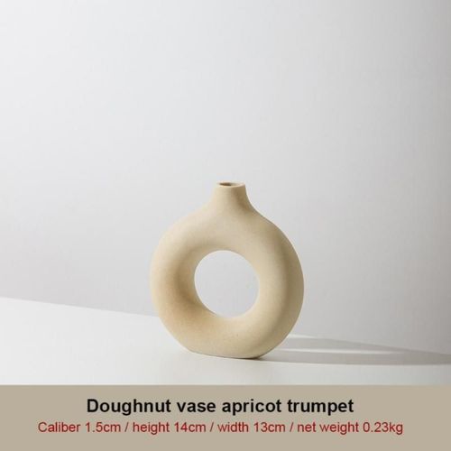 Beige s - Vase Circulaire en Céramique Creuse, Poterie Décorative de Style Nordique en Forme de Donut, Pot de Fleurs, Décoration de la Maison, du Bureau, du Salon et de Tout Intérieur, Joli Cadeau