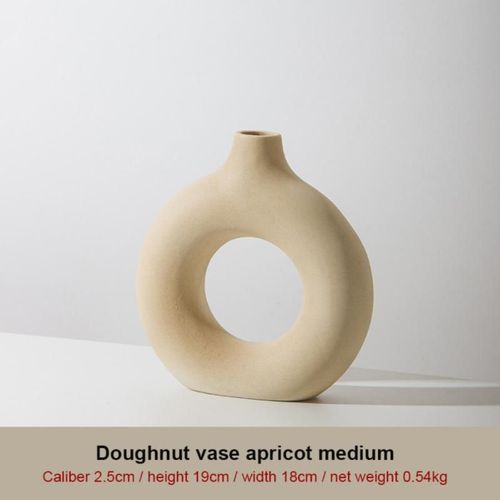 Beige m - Vase Circulaire en Céramique Creuse, Poterie Décorative de Style Nordique en Forme de Donut, Pot de Fleurs, Décoration de la Maison, du Bureau, du Salon et de Tout Intérieur, Joli Cadeau