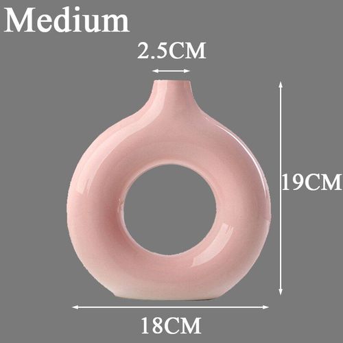 Rose m - Vase Circulaire en Céramique Creuse, Poterie Décorative de Style Nordique en Forme de Donut, Pot de Fleurs, Décoration de la Maison, du Bureau, du Salon et de Tout Intérieur, Joli Cadeau