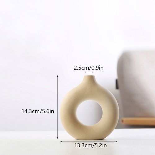 Ttq-beige-s - Vase Circulaire Nordique En Céramique, Pot De Fleurs À Donuts Creux, Accessoires De Décoration Pour La Maison, Salon, Intérieur, Bureau, Cadeau