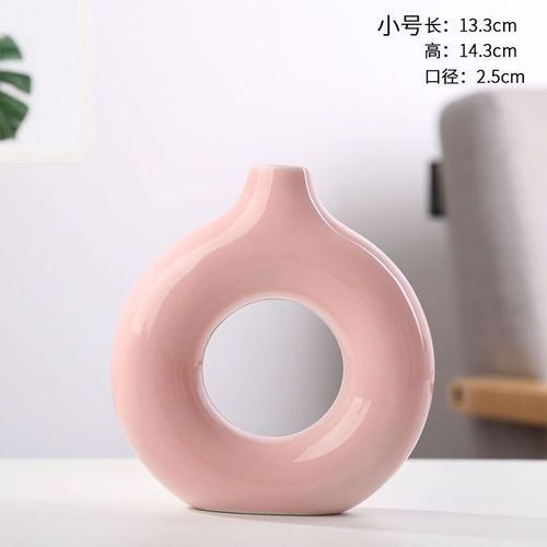 Rose - Vase circulaire nordique en céramique, creux, Donuts Pot de fleur, accessoires de décoration pour la maison, bureau, salon, décoration'intérieur, cadeau