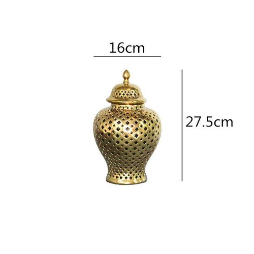 Doré - Vase Creux En Céramique Blanc, Pot Général Avec Couvercle, Artisanat Rétro, Pot De Rangement, Arrangement De Fleurs, Cadeau De Décoration Pour La Maison