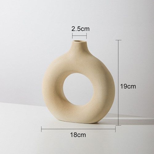 M vase beige - Vase creux circulaire en céramique, style nordique, Donuts, Pot de fleur, décoration pour la maison, Salon, bureau, Salon, cadeau'ornements artistiques