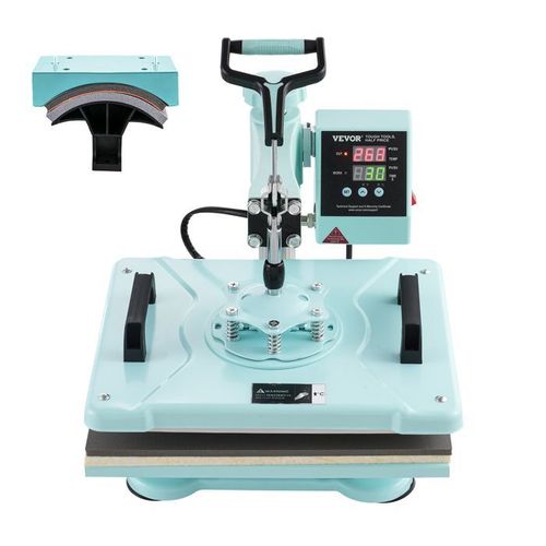 Presse à Chaud 2-en-1-VEVOR-Plaque Chauffante 30x38 cm-Machine de Sublimation Textile avec Presse à Casquette-Vert