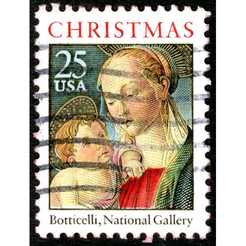 Timbre Oblitéré Usa 25, Christmas, Botticelli, National Gallery
