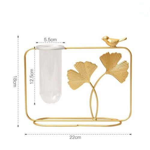 Gris Clair - Vase de fleurs hydroponiques en métal, décoration de luxe nordique, feuille de Ginkgo oiseau bureau Tube à essai insertion de fleurs, salon Restaurant café cadeau
