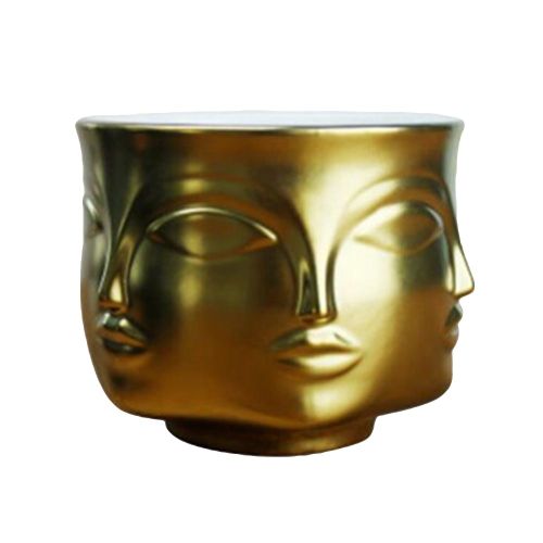 Doré - Vase de table artistique pour bureau, artisanat, motif de visage humain, décoration de maison, vraies plantes en céramique, Pot de fleur, conteneur de jardinière