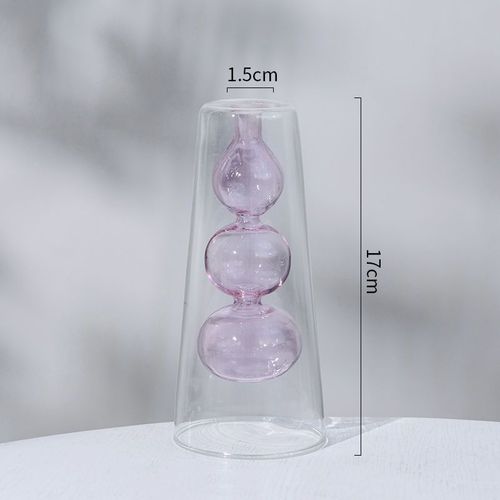 Un rose - Vase Décoratif En Verre, Conteneur De Décoration Pour La Maison, Arrangement De Fleurs Hydroponiques, Pot De Fleurs De Couleur Artistique, Vase Double En Verre