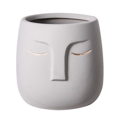 grise - Vase En Céramique Créatif Visage En Céramique Salon Bureau Arrangement De Fleurs, Vase De Décoration De Bureau