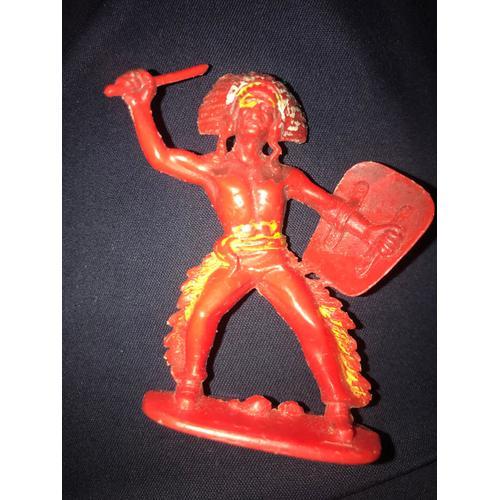 Figurine Chef Indien - Peau Rouge - W Germany - Plastique 6,5x5 Cm