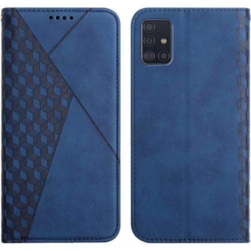 Coque Pour Samsung Galaxy A51, Premium Flip Housse Etui Protection Rabat Clapet Portefeuille Phone Cover Magnetique [Porte Cartes] Antichoc Bequille Cover (Bleu)