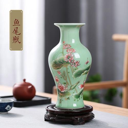 Orange - Vase en porcelaine, arrangement floral de salon, fleur sèche, motif de lotus antique, vases en glaçure vert clair