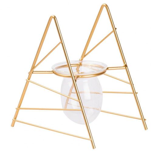 Triangle doré - Vase en verre doré géométrique creux, support de plante hydroponique, pot de fleurs en fer, décoration de maison