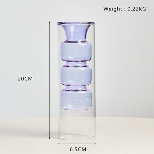 Vase violet 20cm - Vase en verre Transparent coloré de style nordique, Arrangement de fleurs, bouteille'aquaculture hydroponique, décoration de Table de salon pour la maison