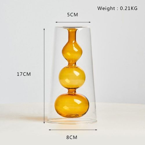 Vase orange 17cm - Vase en verre Transparent coloré de style nordique, Arrangement de fleurs, bouteille'aquaculture hydroponique, décoration de Table de salon pour la maison