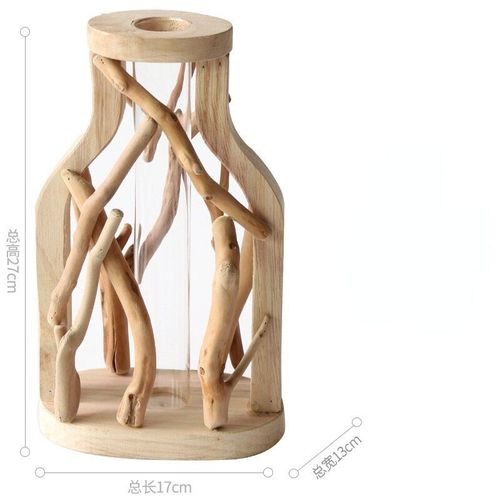 Gris Clair - Vase hydroponique en bois massif créatif, Pot de fleurs en verre décoratif pour la maison, décoration de table