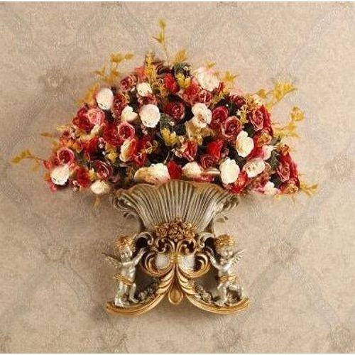 style21 avec fleur - Vase Mural ange en résine européenne, ancien Pot de fleur Mural, décoration artisanale, pour la maison, salon, panier autocollant