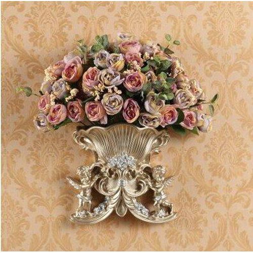 style16 avec fleur - Vase Mural ange en résine européenne, ancien Pot de fleur Mural, décoration artisanale, pour la maison, salon, panier autocollant