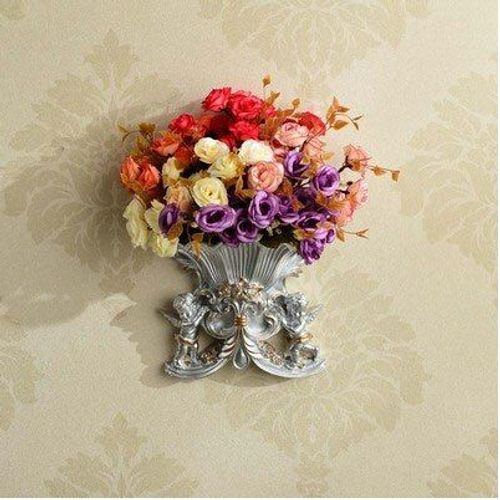 style14 avec fleur - Vase Mural ange en résine européenne, ancien Pot de fleur Mural, décoration artisanale, pour la maison, salon, panier autocollant