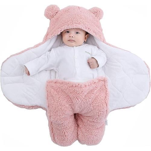 Couverture D'emmaillotage Pour Bébé Unisexe, Sac De Couchage Nid D'ange Puériculture, Gigoteuse Emmaillotage À Capuche Séparé Chancelière Naissance-Rose(0-3 Mois)