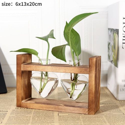 Argent - Vases à plantes hydroponiques en bois, Pot de fleur Vintage, Vase Transparent, cadre en bois, plantes de table en verre, décor de bonsaï pour la maison