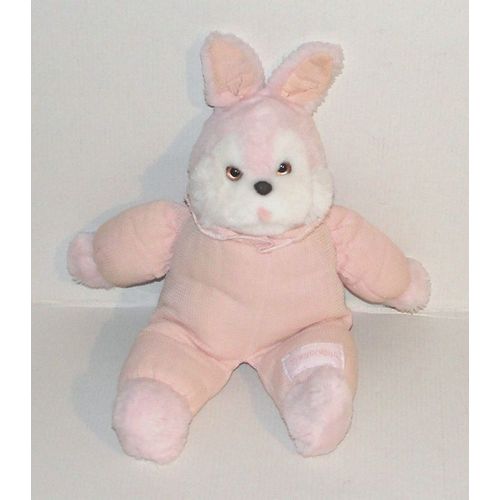 Doudou Lapin Rose Nounours - Peluche Lapin Vintage Tissus Nid D'abeille Grelot 30 Cm