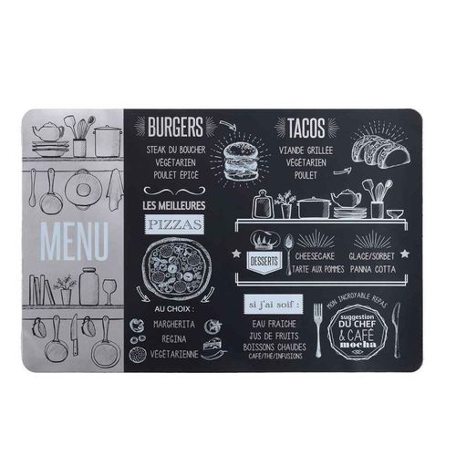 Set De Table Imprimé "Brasserie" 28x43cm Noir & Argent