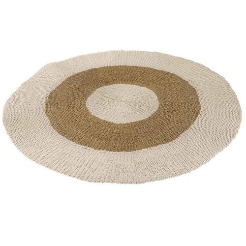 Paris Prix - Tapis Rond Déco "Zostère" 197cm Blanc & Naturel