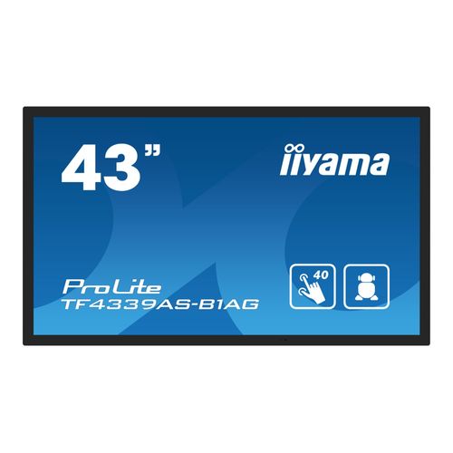 iiyama ProLite TF4339AS-B1AG - Classe de diagonale 43" (42.5" visualisable) écran LCD rétro-éclairé par LED - signalisation numérique - avec lecteur de média intégré et écran tactile (multipoint)...