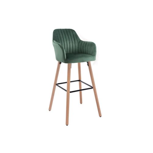 Tabouret De Bar En Velours Et Pieds Bois De Hêtre - Vert Foncé - Eleana