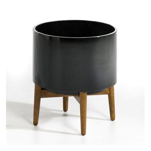 AM.PM - Cache-pot sur pied en hévéa H42cm, Florian - Noir